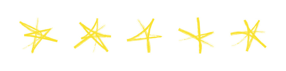 Hand-drawn yellow stars with a rough brushstroke style on a white background, symbolizing creativity, rating, or artistic flair.