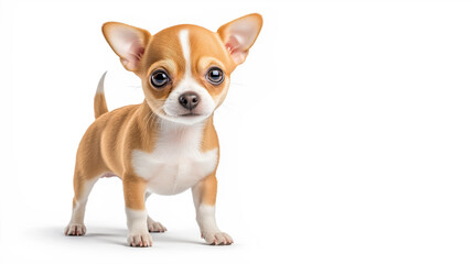 Cute chihuahua puppy standing with curious expression indoors