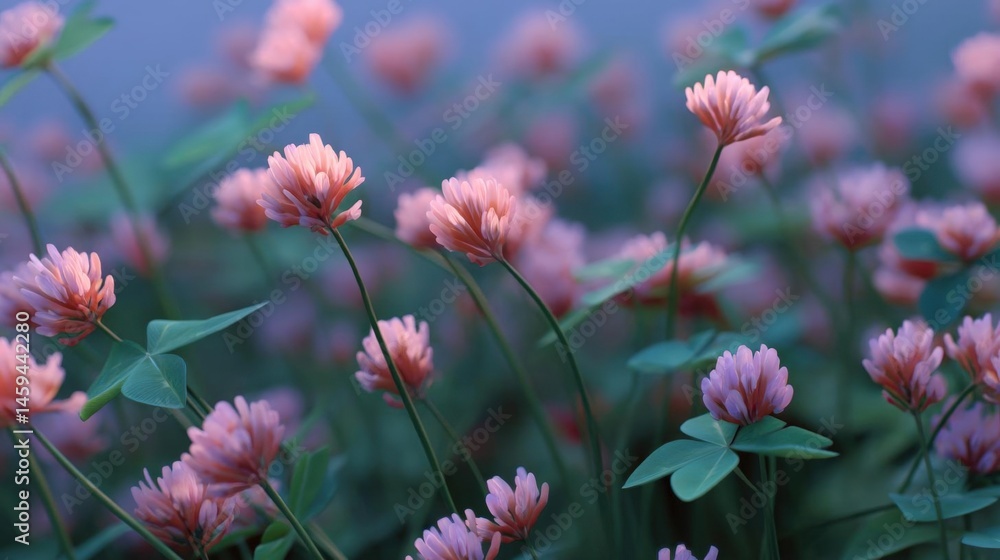 Aufkleber close-up of a field of pink clover flowers. the flowers are in full bloom and have multiple petals t