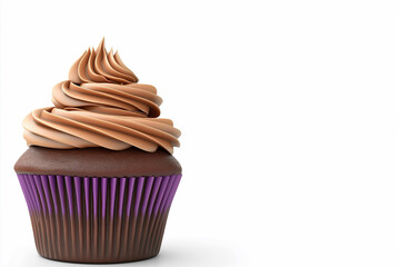 Moist chocolate cupcake topped with creamy frosting and swirl