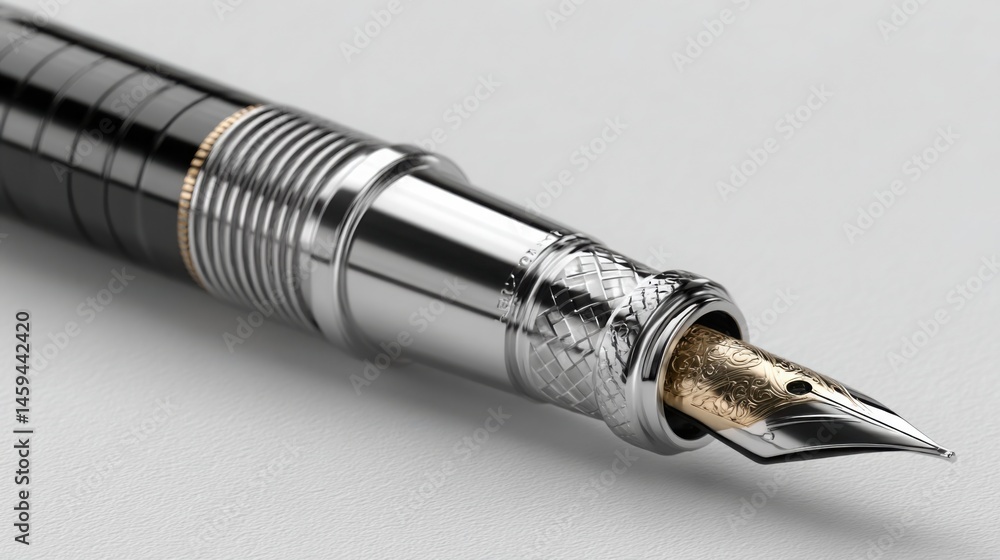 Poster a fountain pen ready for action indicating automated highlight reel writer icon concept for summariz