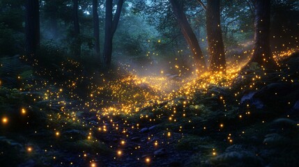 Fototapeta premium Ethereal Glow with Scattered Sparkles - Abstract Background of Magical Illumination and Glittering Lights