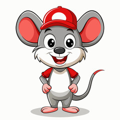 Happy Cartoon Mouse Wearing Red Cap and Shirt