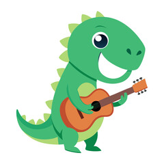 Obraz premium Download Cute Dino T-Rex Playing Guitar Music Cartoon Vector Icon Illustration Eps File For Design.