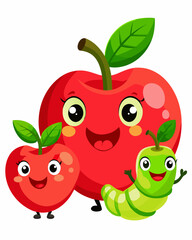 Happy Cartoon Apples and a Friendly Green Worm