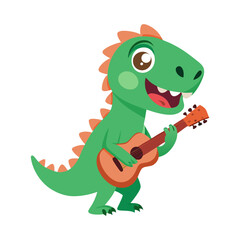 Fototapeta premium Download Cute Dino T-Rex Playing Guitar Music Cartoon Vector Icon Illustration Eps File For Design.