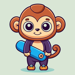 Adorable Cartoon Monkey Holding a Snowboard Ready for Winter Fun