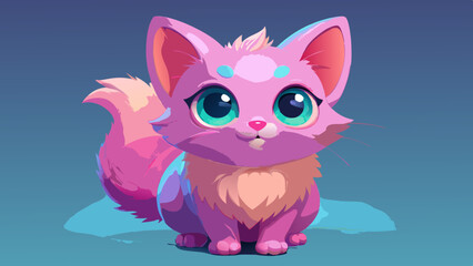 Adorable Pink Kitten with Big Eyes Cartoon Illustration