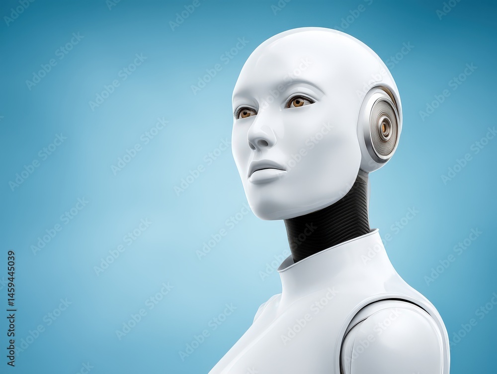 Poster futuristic humanoid robot showcasing sleek design and advanced technology with captivating features 