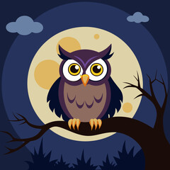 Obraz premium Download A Cute Owl Perched On A Spooky Tree Branch Vector Illustration Eps File For Design.