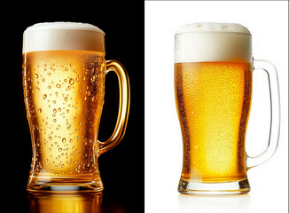 ジョッキグラスに注がれた黄金に輝くビール。夏の飲み物イメージ