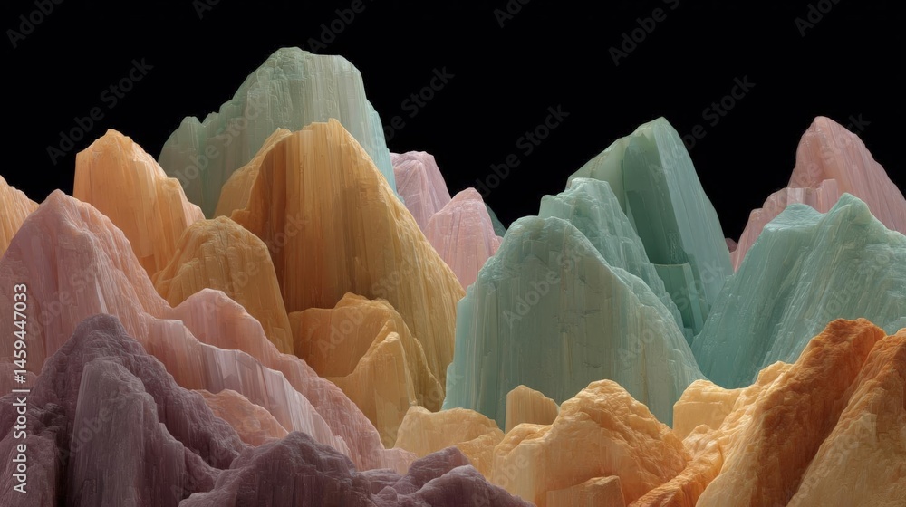 Poster close-up of a group of colorful crystals. the crystals are arranged in a way that they form a mounta