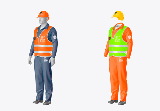 Worker Uniform with Safety Vest and Helmet Mockup