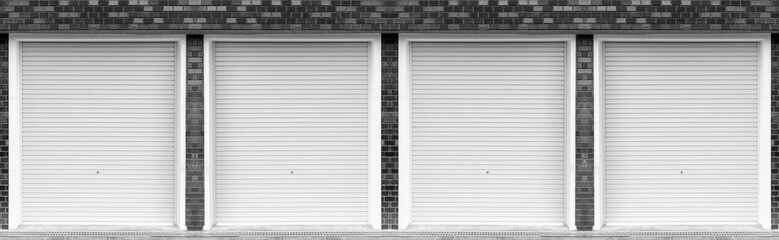 Closed steel shutter doors of warehouse, storage or storefront for black and white door background...