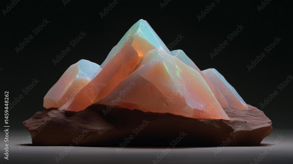 Poster 3d rendering of a mountain-like structure made of crystals. the crystals are arranged in a pyramid-l