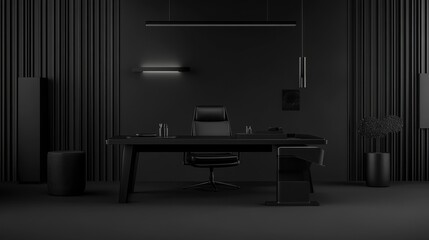 Matte black desk against a black backdrop, creating a moody, modern monochrome vibe.