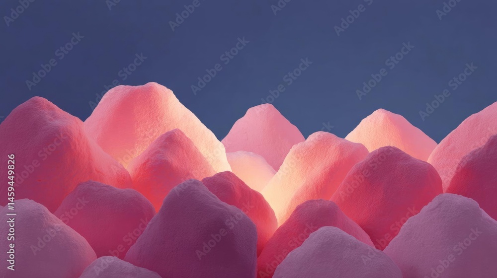 Poster close-up of a group of pink ice cubes. the ice cubes are arranged in a way that they form a mountain