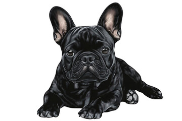 Elegant Black Frenchie Portrait In Digital Art style And Pet concept