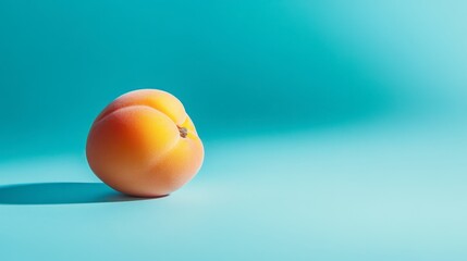 One apricot on a sky blue background, subtle and gentle composition.