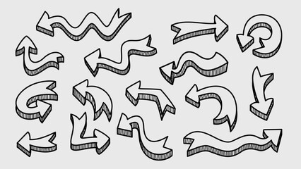 Obraz premium doodle arrows set. Arrow icon. Set of Hand drawn arrows doodle. Arrow Collection Directions doodle. 
