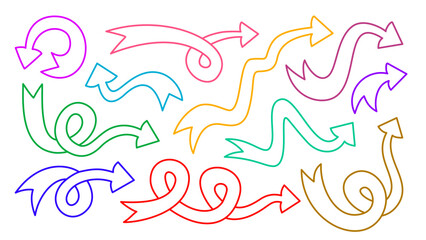 doodle arrows set. Arrow icon. Set of Hand drawn arrows doodle. Arrow Collection Directions doodle. 