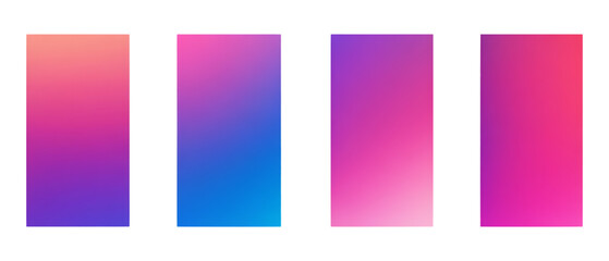 Fototapeta premium Four vertical colorful abstract gradient backgrounds showcasing bright color transitions isolated on a transparent background.