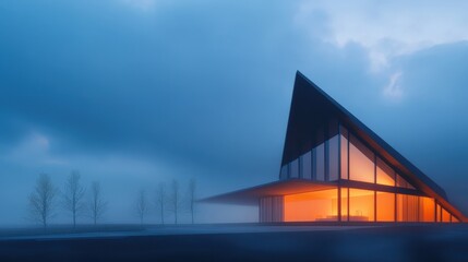 Fototapeta premium Modern house in fog