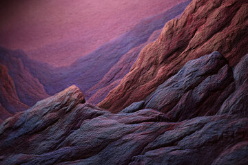 Textured purple and brown mountain range, abstract landscape illustration, evokes a sense of mystery and depth, ideal for design background