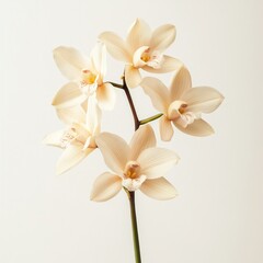 Exquisite white orchid flowers blooming in a lush tropical botanical garden setting  The delicate petals and graceful stems create a serene and elegant floral display