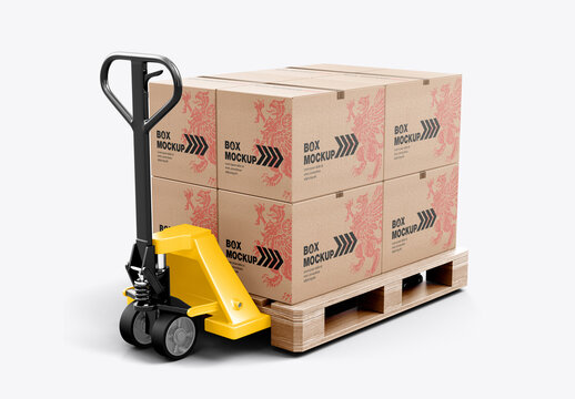 Hand Pallet Truck with Boxes Mockup