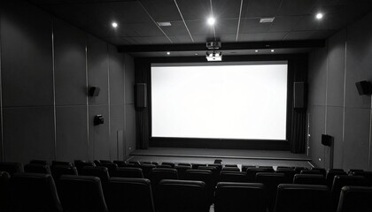 Fototapeta premium Cinema Projection Screen Mockup - Background for Application Presentation - Template for Movie Screen - Wide Screen in Theathers - White Screen for Product, Interface Design - App, Web, UI Design