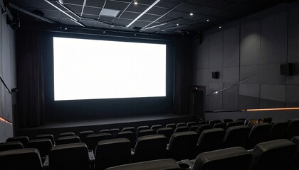 Obraz premium Cinema Projection Screen Mockup - Background for Application Presentation - Template for Movie Screen - Wide Screen in Theathers - White Screen for Product, Interface Design - App, Web, UI Design