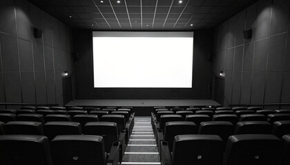 Fototapeta premium Cinema Projection Screen Mockup - Background for Application Presentation - Template for Movie Screen - Wide Screen in Theathers - White Screen for Product, Interface Design - App, Web, UI Design