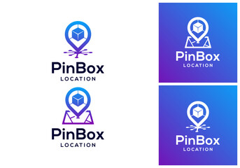 vector logo location pin and box. shipping and cargo logo