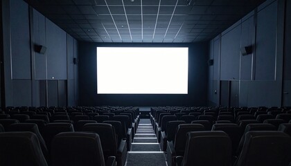 Obraz premium Cinema Projection Screen Mockup - Background for Application Presentation - Template for Movie Screen - Wide Screen in Theathers - White Screen for Product, Interface Design - App, Web, UI Design