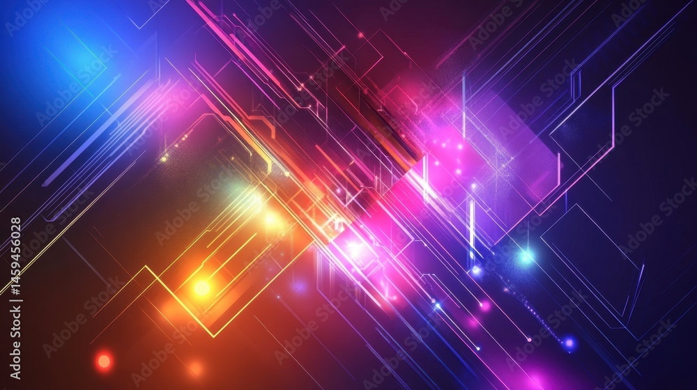 Wall mural abstract digital technology background with glowing network lines and circuit patterns.