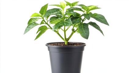 One vibrant capsicum plant showing both green and red fruits, neatly potted.