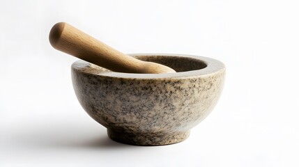 Stone Mortar and Pestle on White. (2)