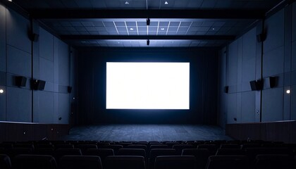 Naklejka premium Cinema Projection Screen Mockup - Background for Application Presentation - Template for Movie Screen - Wide Screen in Theathers - White Screen for Product, Interface Design - App, Web, UI Design