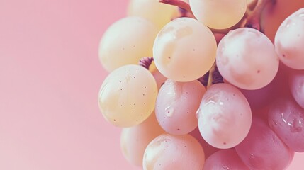 One white grape on a soft coral background, light and juicy.