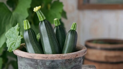 One zucchini plant in a recycled pot with visible leaves and blossoms, eco-friendly setup.