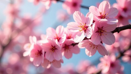 Naklejka premium Delicate pink sakura blossoms in full bloom, forming a repeating floral pattern , design, sakura flower