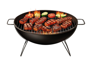 Grilling Meat and Vegetables on a fiery Barbecue Grill for a Tasty Meal