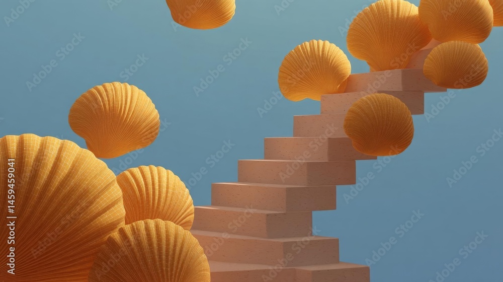 Poster set of stairs made of light-colored bricks. the stairs are arranged in a way that they form a pyrami