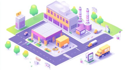 Wide shot of a smart factory using IoT and AI technology.