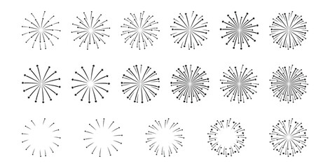 Radial Firework Explosions - Round Fireworks Vector Set.