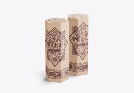 Hexagonal Kraft Box Mockup