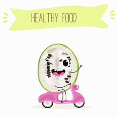 A fig leaf gourd (Cucurbita ficifolia), fruit, vegetable funny character. Vector hand drawn illistration.