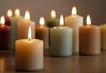 Warm and Inviting Scented Candles in Various Colors. Generative Ai