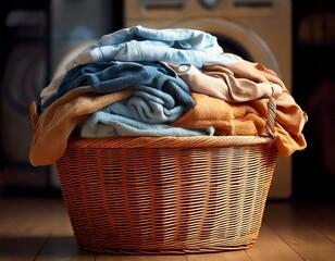 かごの中に山積みになっている洗濯物